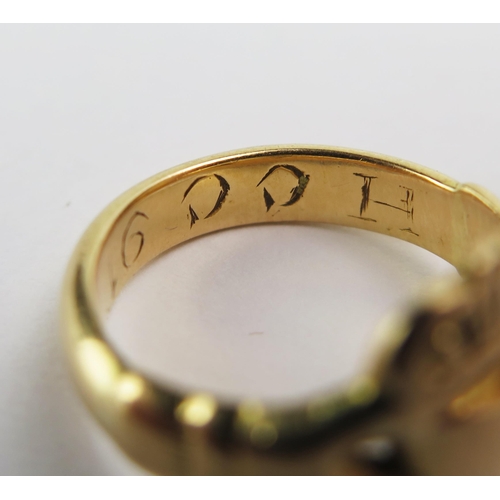 137 - A Victorian Precious Yellow Claddagh Ring engraved to inner shank 'HCC 91', size K, KEE tested as 15... 