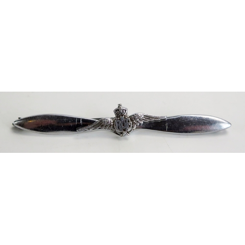 1373 - A chrome  R.A.F. sweetheart brooch with crowned wings mounted on a propeller