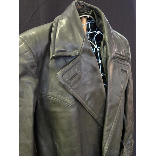 1375 - A Third Reich period Gestapo leather coat by Vater of Frankfurt, with zipped chest pocket, silk line... 