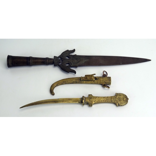 1376 - An Indo-Persian bronze spearhead, with  29cm blade, and ring turned ferrule overall length 43cm, and... 