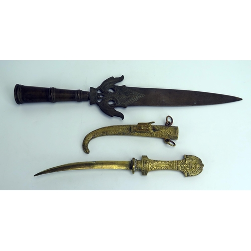 1376 - An Indo-Persian bronze spearhead, with  29cm blade, and ring turned ferrule overall length 43cm, and... 