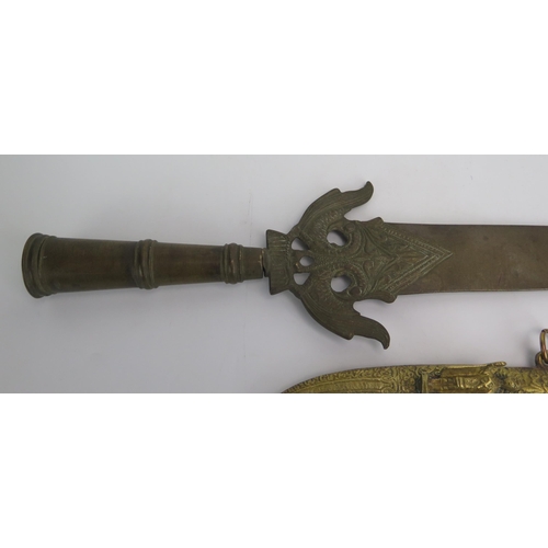 1376 - An Indo-Persian bronze spearhead, with  29cm blade, and ring turned ferrule overall length 43cm, and... 