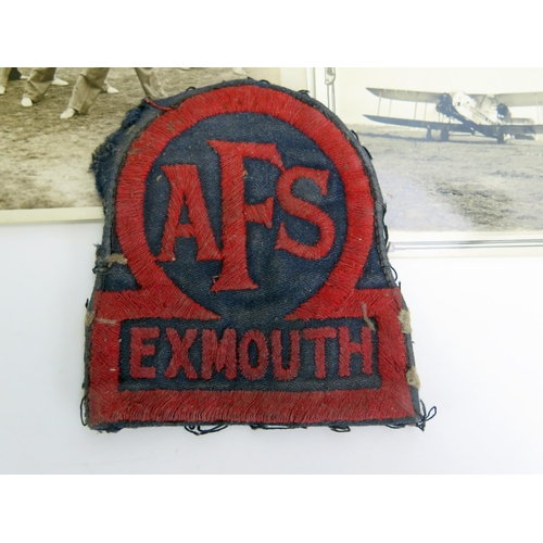 1381 - OF EXMOUTH INTEREST,
A World War II period Auxiliary Fire Service Exmouth cloth badge, National Fire... 