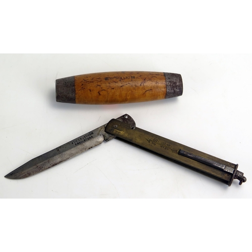 1394 - An early 20th century Swedish barrel knife, knife mount named to Joh Engsthom, Eskilstrum, with 8cm ... 