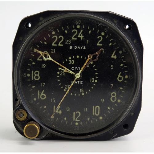 A Waltham World War II U.S.A.F. 8-day CDIA aircraft clock, 8cm wide, reputedly from a Hellcat instrument panel.