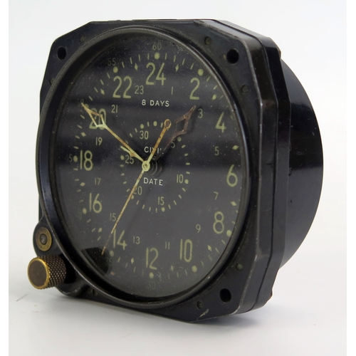 1399 - A Waltham World War II U.S.A.F. 8-day CDIA aircraft clock, 8cm wide, reputedly from a Hellcat instru... 