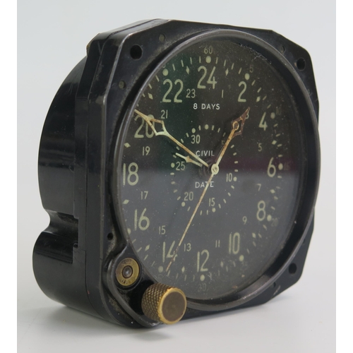 1399 - A Waltham World War II U.S.A.F. 8-day CDIA aircraft clock, 8cm wide, reputedly from a Hellcat instru... 