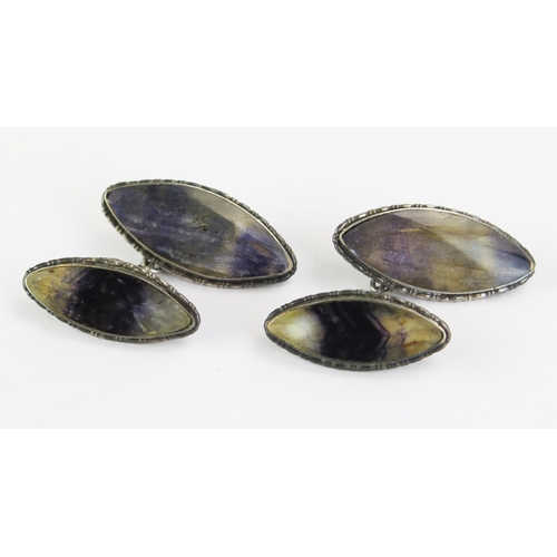 140 - A Pair of Blue John and Precious White Metal Cufflinks, 23.5x10mm heads, 10.63g gross