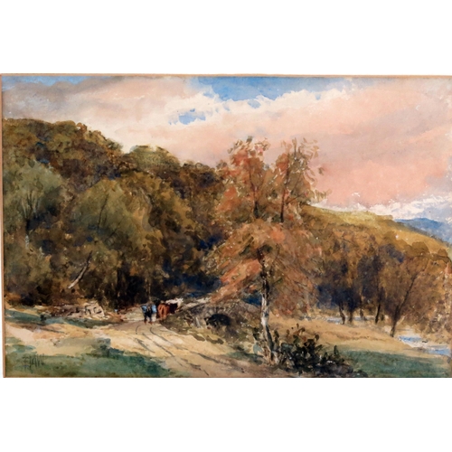 1407 - Edmund Morrison Wimperis (1835-1900)
Figure and cattle on a forest track, watercolour, initialled bo... 