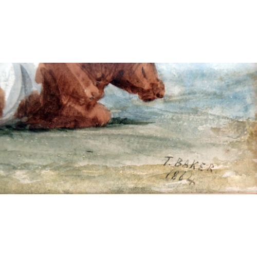 1409 - Thomas Baker (1809-1864)
'Recumbent cattle' watercolour, signed bottom right dated 1864, 7.5 x 21cm,... 