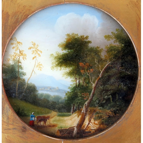 1410 - 19th Century Continental School
A pair of circular landscapes, with figures in the foreground, each ... 