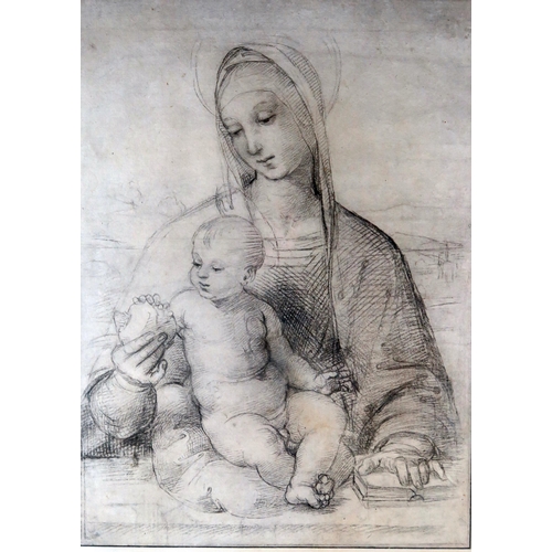 1418 - After Raphael, cartoon 'Madonna of the Pomegranate' monochrome print 42 x 31cm F & G