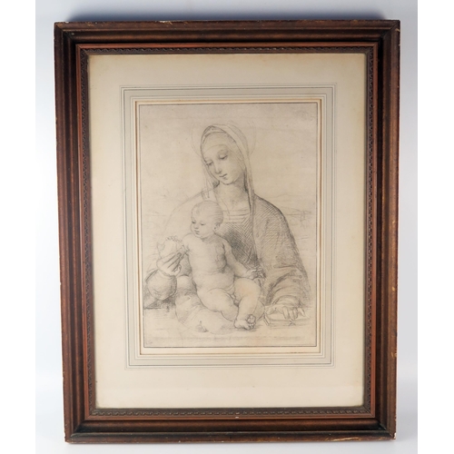 1418 - After Raphael, cartoon 'Madonna of the Pomegranate' monochrome print 42 x 31cm F & G