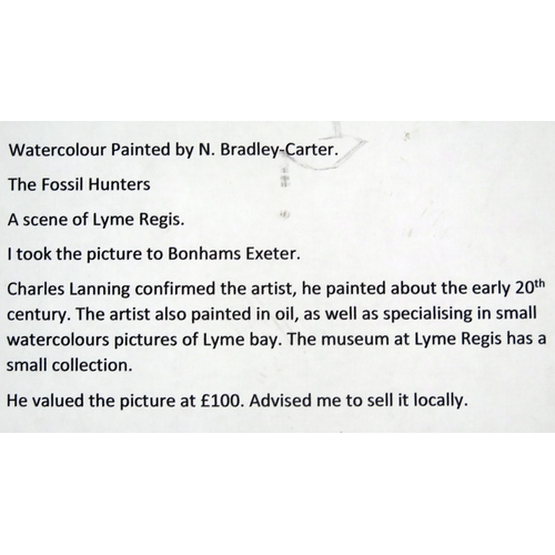 1424 - N Bradley-Carter,
'Fossil Hunters at Lyme Regis'
Watercolour, signed bottom left, 12.5 x 18cm.
F & G... 