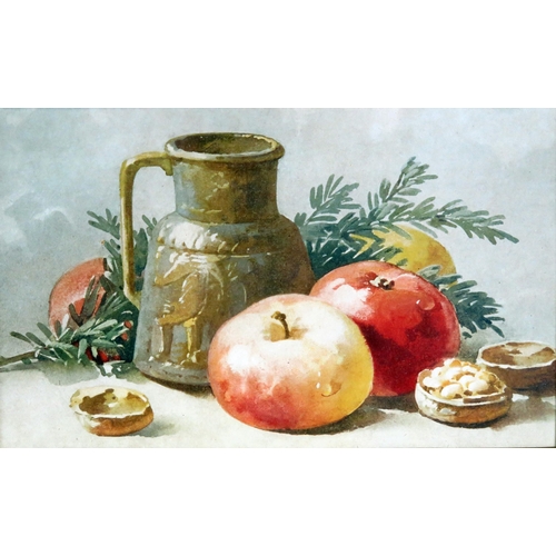 1430 - A pair of early 20th century Still lives 'Flagons and Fruit'  watercolours, indistinctly signed, eac... 