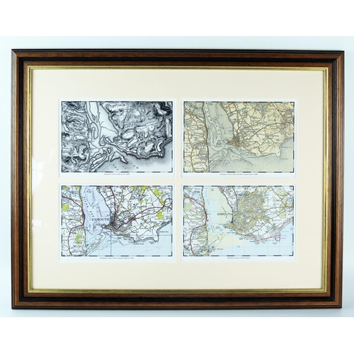 1433 - Four mounted and framed Ordnance survey maps of Exmouth dating from, 1809, 1899, 1946 and present da... 