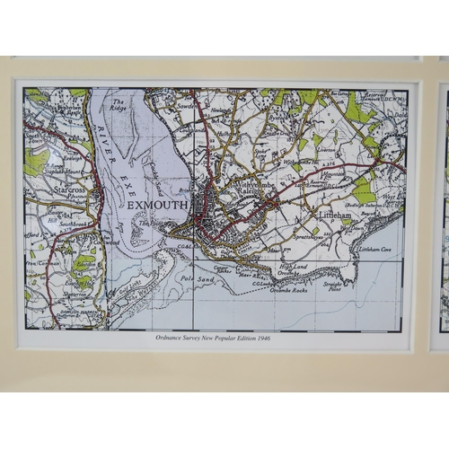 1433 - Four mounted and framed Ordnance survey maps of Exmouth dating from, 1809, 1899, 1946 and present da... 