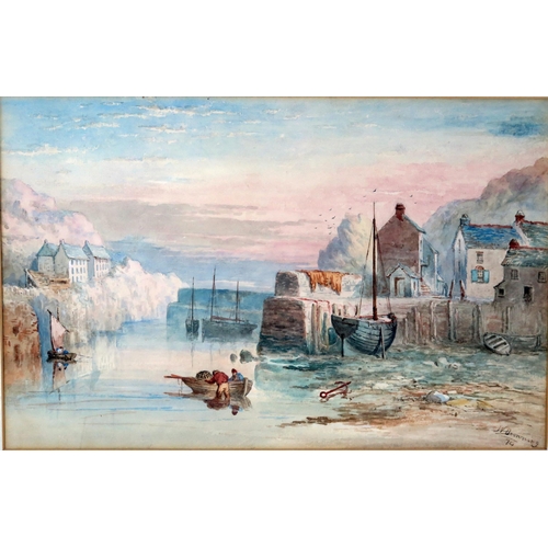 1436 - W Browning, 'Polperro Harbour' watercolour, signed and dated 1874, 25 x 38cm.