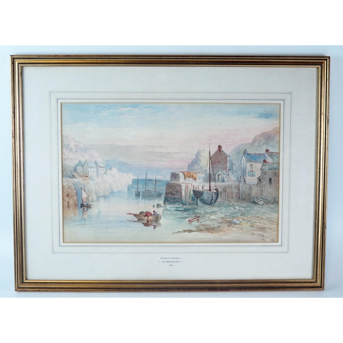 1436 - W Browning, 'Polperro Harbour' watercolour, signed and dated 1874, 25 x 38cm.