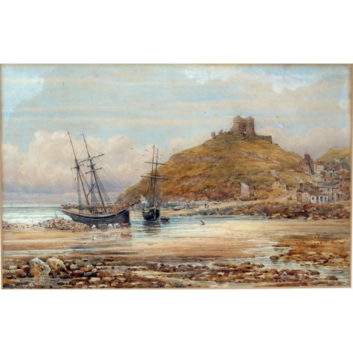 1438 - Victorian school, 'Beached fishing vessels' water colour, indistinctly signed, 27 x 43cm