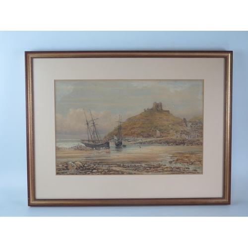 1438 - Victorian school, 'Beached fishing vessels' water colour, indistinctly signed, 27 x 43cm