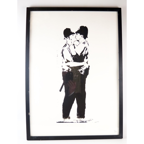 1440 - Banksy - Kissing Policeman, Limited Edition Lithograhic Print by Prints on Walls, Blind Stamped on b... 