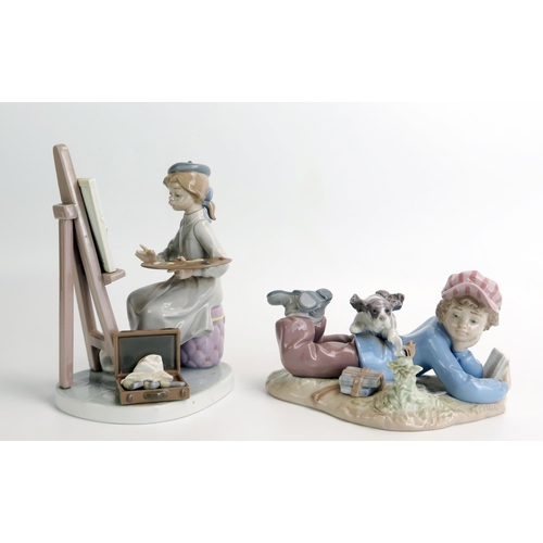 1489 - A  Lladro figure Still Life No 5363 18cm high (paintbrush missing) and No 5451 Study Buddy, 18cm wid... 