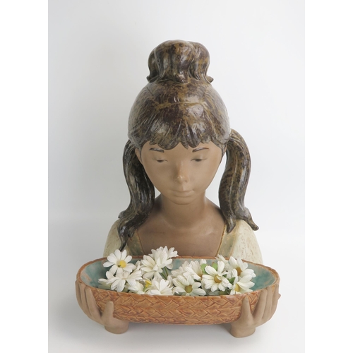 1499 - A large Lladro female bust of a girl with pig tails, and basket, 46cm high.