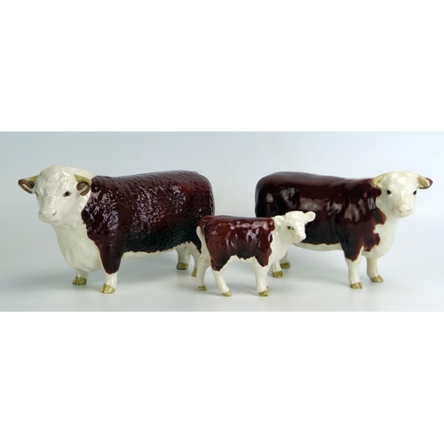 1513 - A BESWICK HEREFORD BULL, CH. OF CHAMPIONS with cow and calf (3)