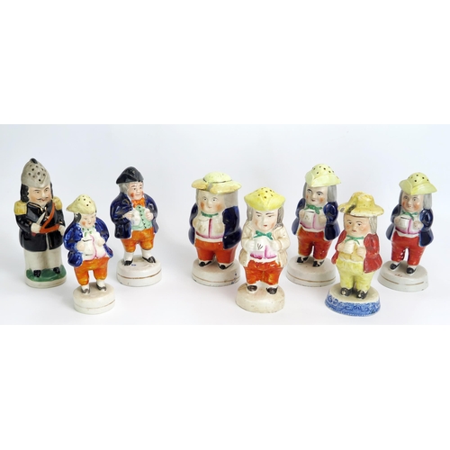 1546 - A collection of Staffordshire pottery 'Mr Toby' figures, including some with removable hats , variou... 