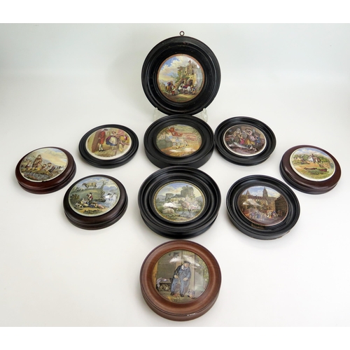 1550 - A collection of ten Pratt ware and other pot lids, various subjects  all framed. (10)