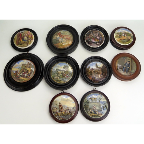 1550 - A collection of ten Pratt ware and other pot lids, various subjects  all framed. (10)