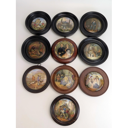 1551 - A collection of ten Pratt ware pot lids, various subjects  all framed. (10)