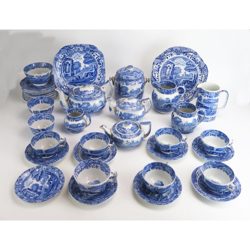 1553 - A collection of Spode blue and white 'Italian' pattern tea wares, includes teapots, cream jugs, suga... 