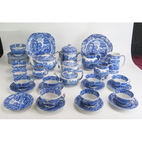 1553 - A collection of Spode blue and white 'Italian' pattern tea wares, includes teapots, cream jugs, suga... 