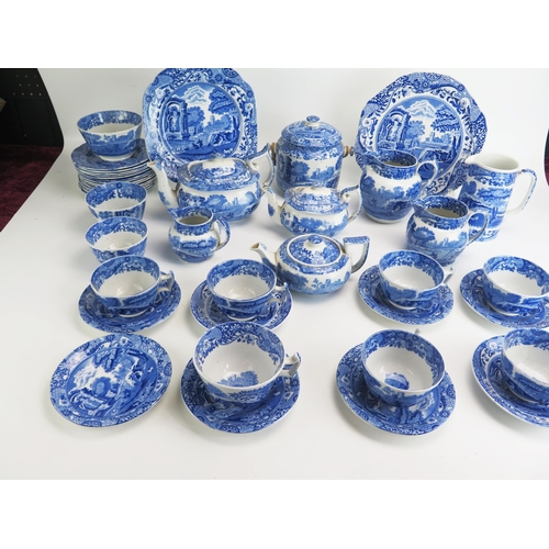 1553 - A collection of Spode blue and white 'Italian' pattern tea wares, includes teapots, cream jugs, suga... 