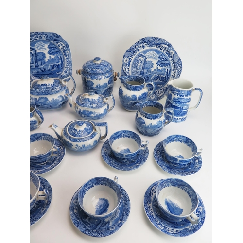 1553 - A collection of Spode blue and white 'Italian' pattern tea wares, includes teapots, cream jugs, suga... 