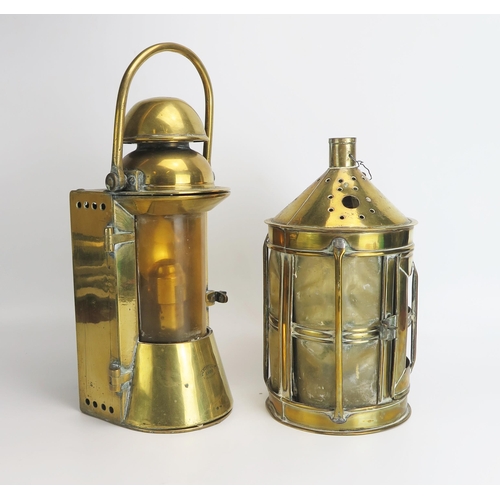 1564 - A ship's brass binnacle lamp, Stamped Bulpitt & Sons, Birmingham, 1900, overall height 41cm, togethe... 