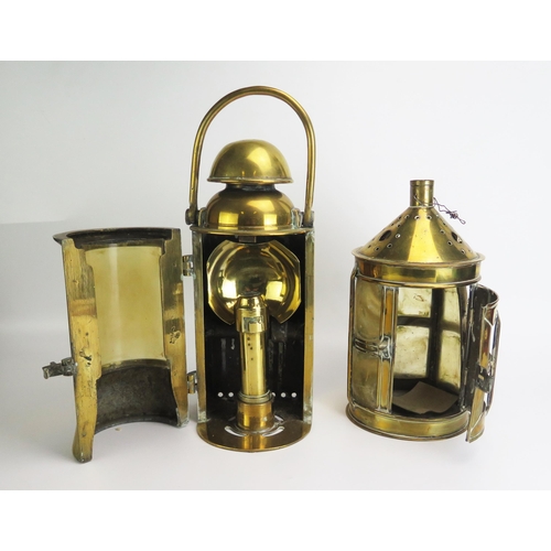 1564 - A ship's brass binnacle lamp, Stamped Bulpitt & Sons, Birmingham, 1900, overall height 41cm, togethe... 