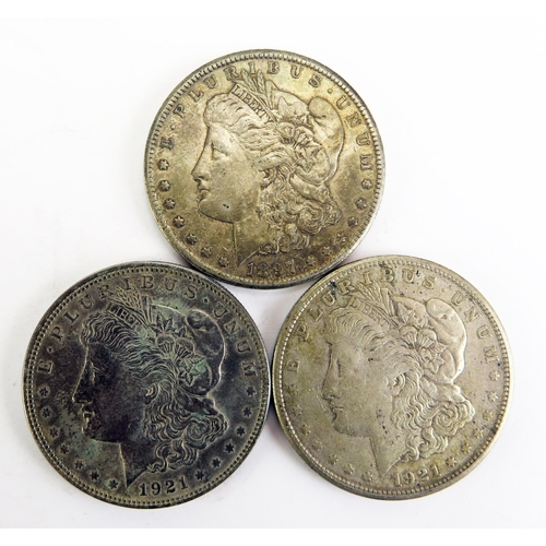 1578 - An USA 1897 Morgan Silver Dollar and two 1921 Morgan Silver Dollars