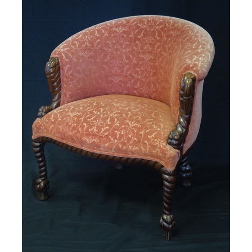 1601 - A carved mahogany salon chair with upholstered padded back, stuff-over seat of serpentine outline, r... 