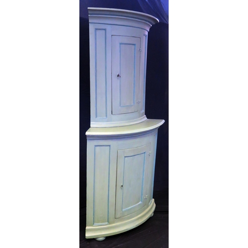 1620 - A 19th century Swedish corner cupboard, the upper part with moulded cornice and single panelled door... 