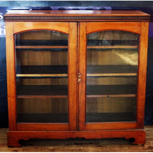 1623 - An Edwardian mahogany glazed display case, the top with fluted frieze and two arched glazed panel do... 