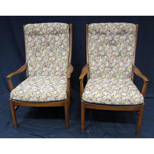 1635 - A pair of 1960's Parker Knoll Florian range elbow chairs with padded upholstered backs and seats, wi... 