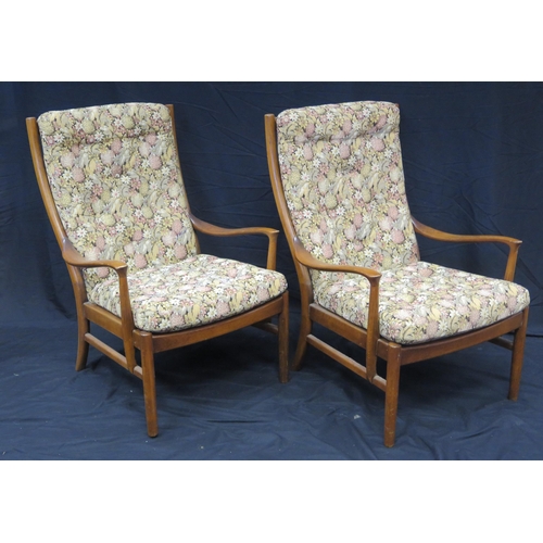 1635 - A pair of 1960's Parker Knoll Florian range elbow chairs with padded upholstered backs and seats, wi... 