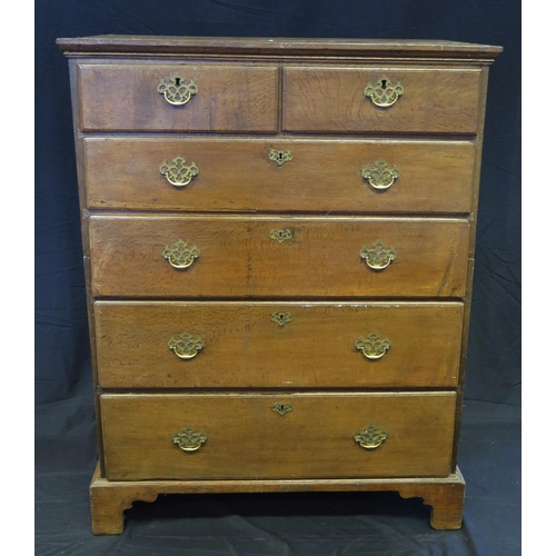 1639 - An 18th century oak chest in two parts, of rectangular outline containing two short and four long gr... 