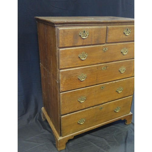 1639 - An 18th century oak chest in two parts, of rectangular outline containing two short and four long gr... 