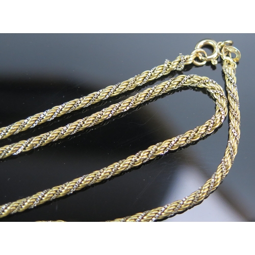 193 - A 14K Yellow Gold Rope Twist Chain with entwined white gold box link, stamped 585, 17