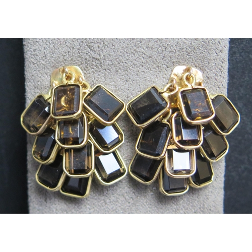 198 - A Pair of Middle Eastern 18ct Gold and Smoky Quartz Earrings, stamped 750 to the butterflies, 13.45g... 