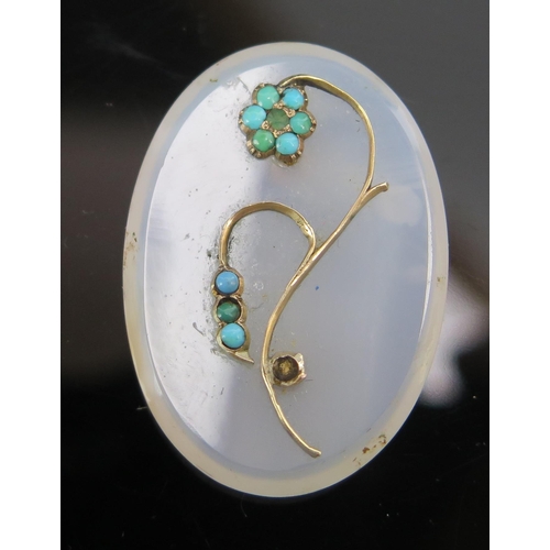 220 - An Antique Chalcedony and Turquoise Plaque, 34x24mm